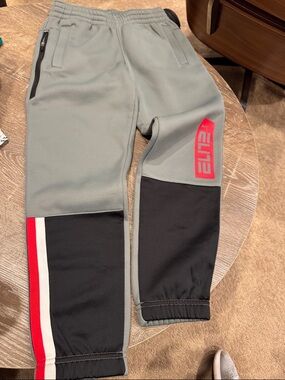 Kids Gray Performance Jogger Pants with Black & Red Accents